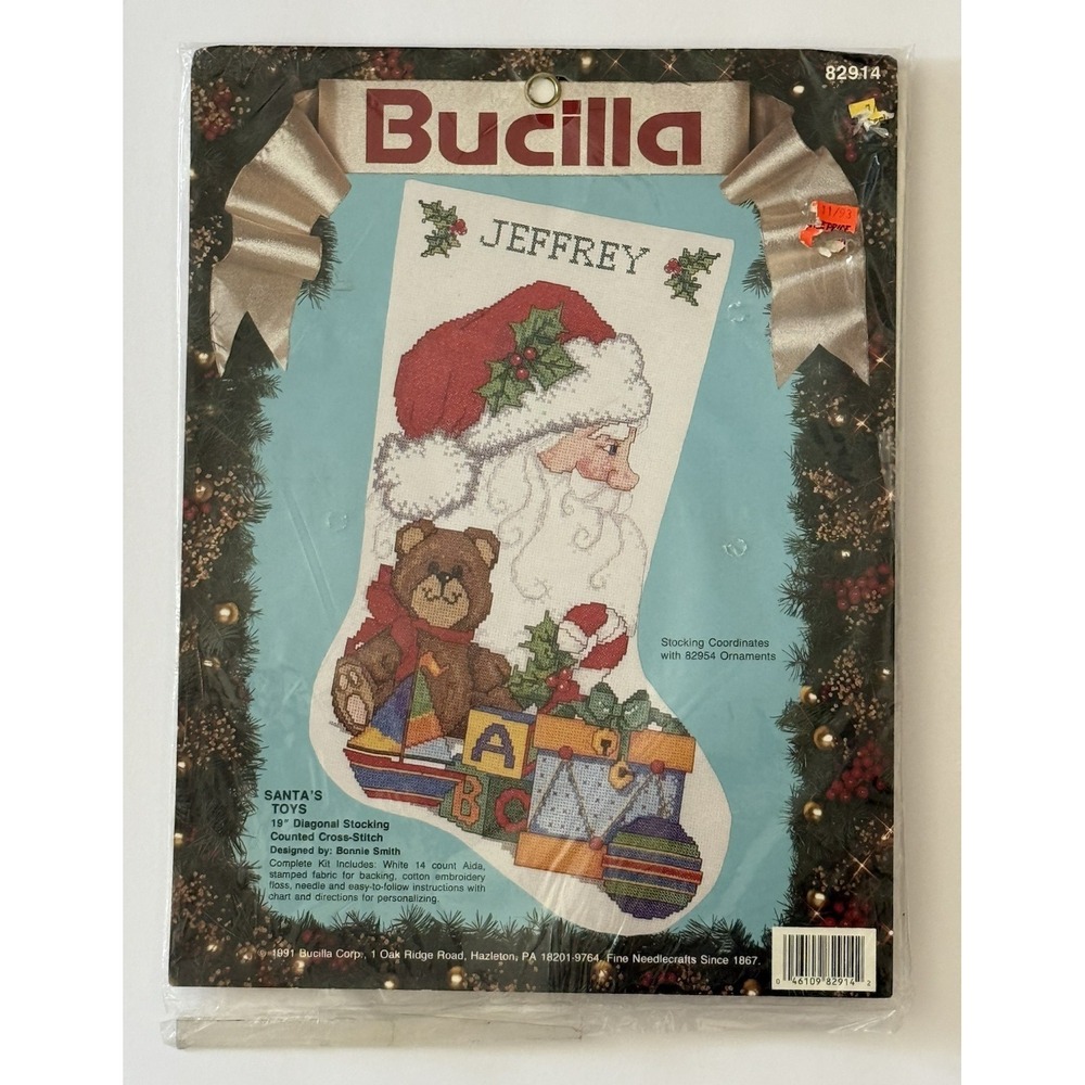 SEALED! Bucilla SANTA'S TOYS Christmas 19" Stocking‎ Cross Stitch Kit #82914